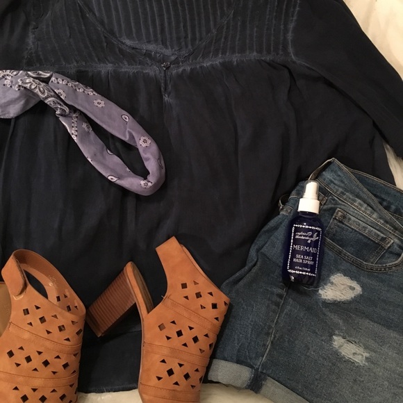 Cato Tops - Navy blue boho top